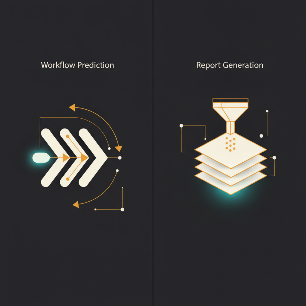 Workflow prediction versus report generation, side by side
