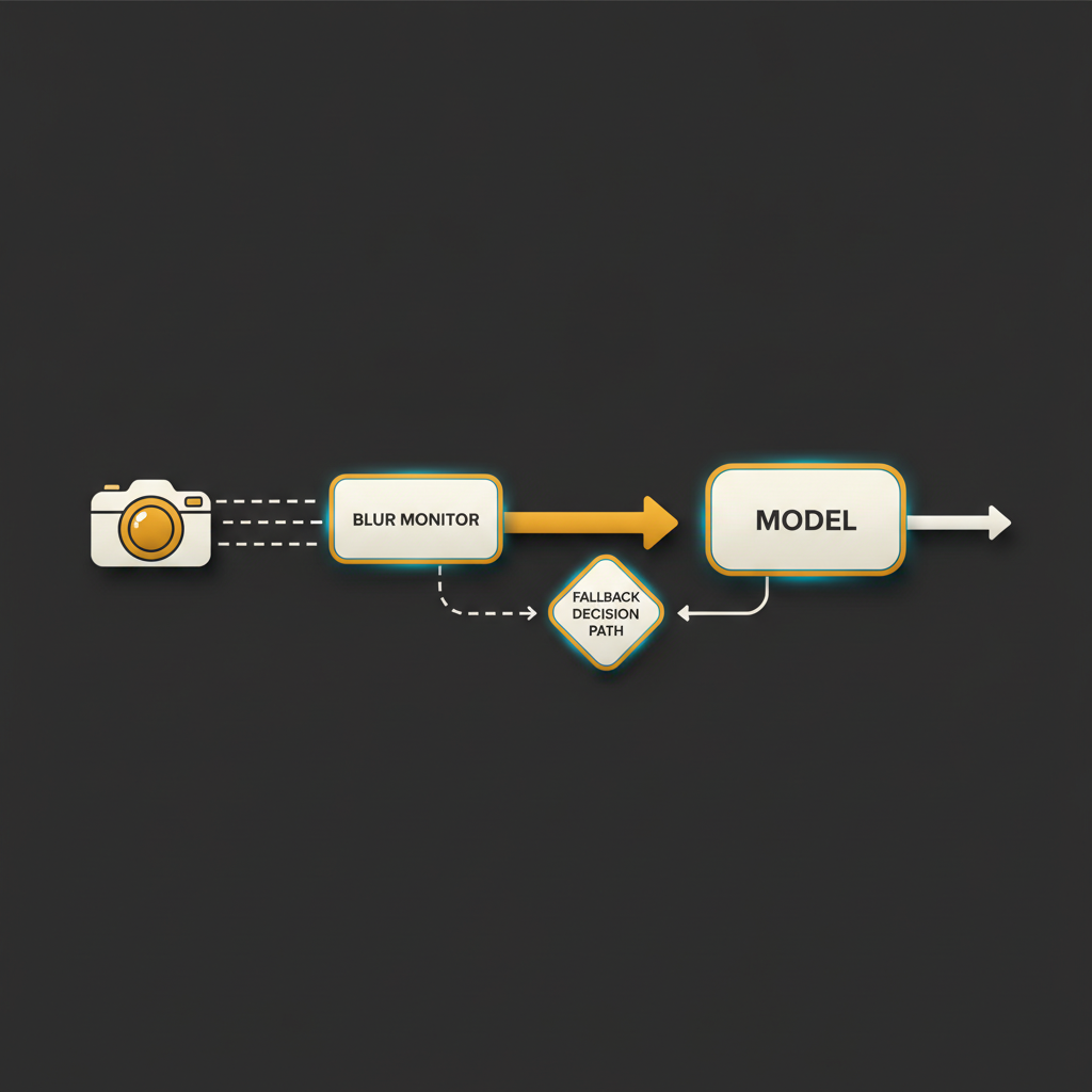 Reference architecture showing camera, blur monitor, model, and fallback decision path
