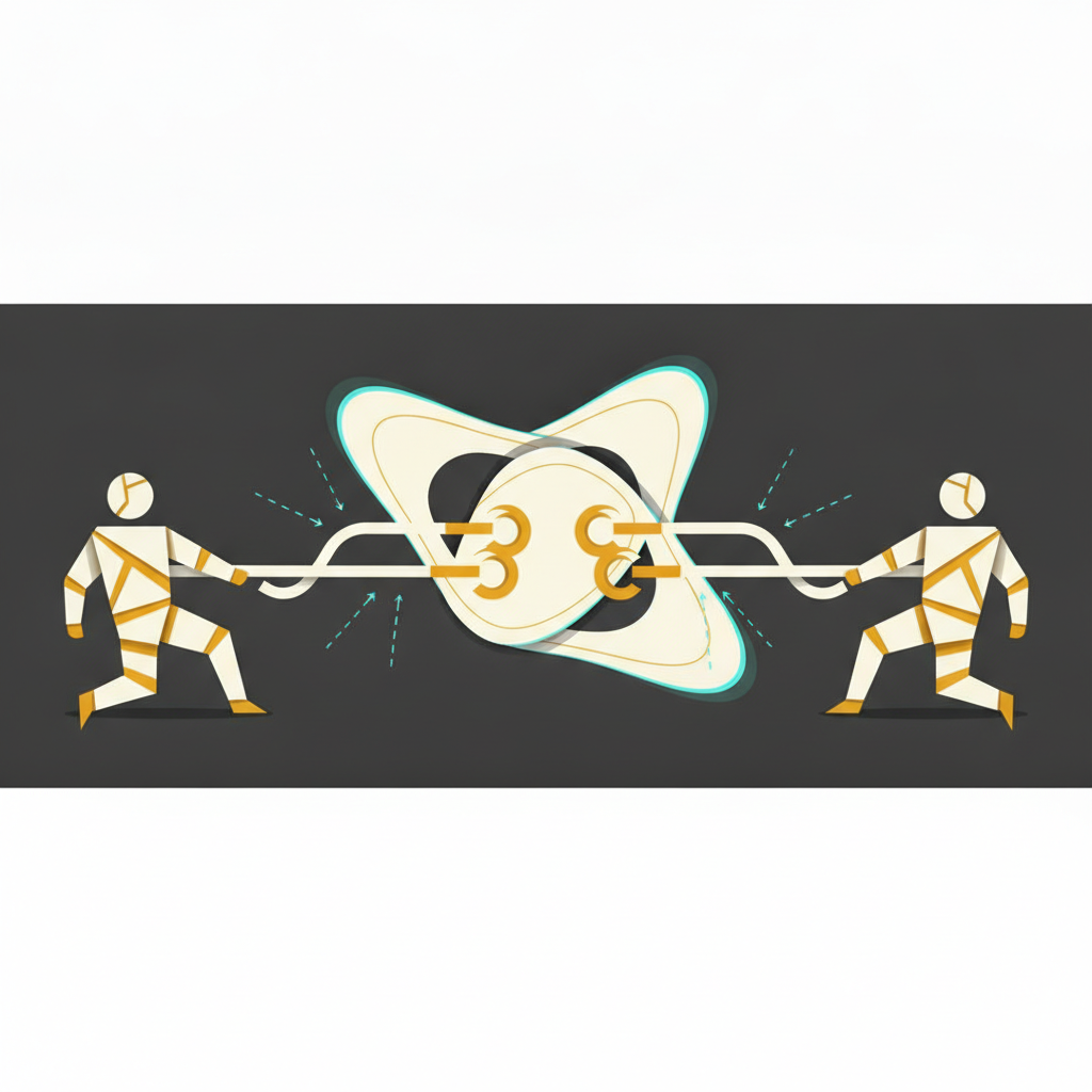 Three agents pulling on overlapping objectives